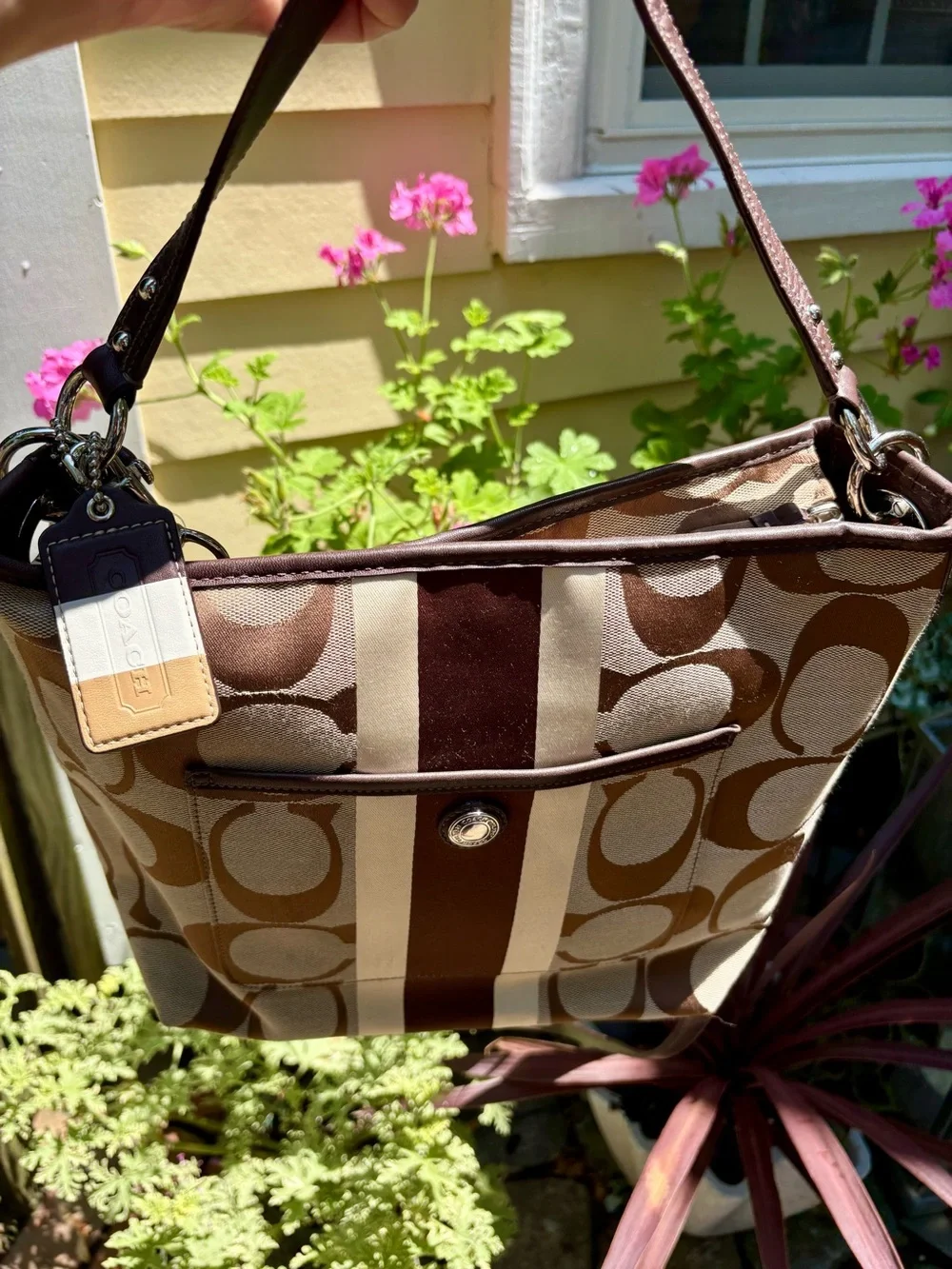 Vintage Coach Hampton’s Brown and Cream Signature Canvas Shoulder Bag